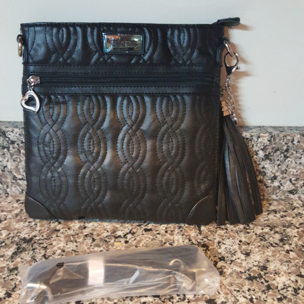 Bette russo black new shoulder bag with tassels adjustable strap w/ cute silver